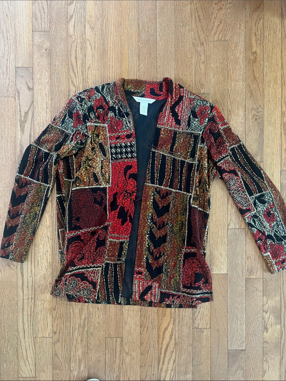 Vintage-Inspired Patchwork Velvet Jacket - Red Multi
